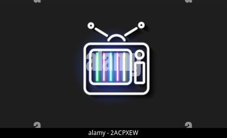 old neon TV with antenna on brick wall Stock Vector