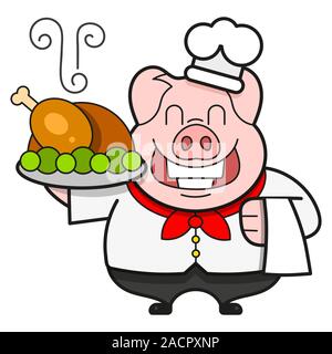 Chef With Roast Duck On A Tray, Bon Appetit. Logo Stock Vector