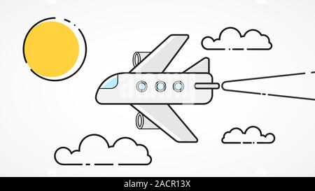 Flat Plane Illustration, View Of Flying Plane Stock Vector