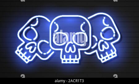Neon, Skull, Mexican Holiday Day Of The Dead Stock Vector