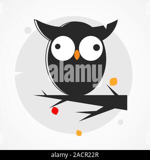 Night Bird Owl With Feathers On A Tree Branch Design For Greeting Card Stock Vector
