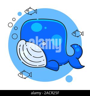 blue whale - watercolor hand drawing vector paint Stock Vector