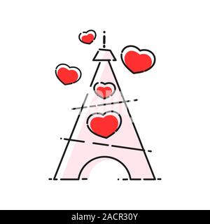Silhouette of Eiffel tower on the pink watercolor Stock Vector