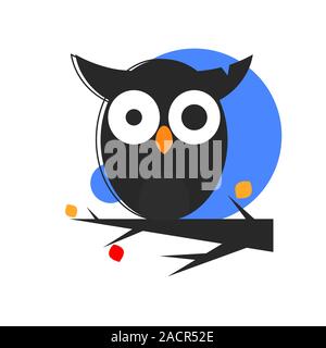 Night Bird Owl With Feathers On A Tree Branch Design For Greeting Card Stock Vector