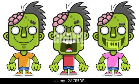 Cartoon Illustration With Green Zombie On White Background. Colorful Silhouette. Spooky Halloween Silhouette. Horror Halloween Background. Vector Stock Vector