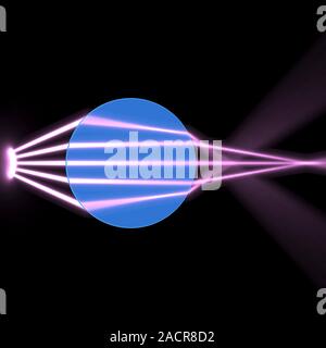 This image may not be used in educational posters Refraction. Computer artwork of diverging light beams passing through a glass sphere and converging Stock Photo