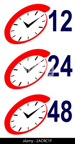 12 24 48 Hour Sign and Clock Stock Photo