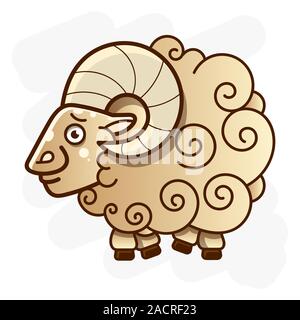 Ram With Curved Horns Illustration For Your Web Design Stock Vector