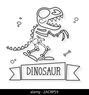 Dinosaur Skeleton On A White Background, Prehistoric Era Excavations Illustration Stock Vector