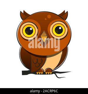 Cartoon Owl With Big Eyes Illustration For Kids Wildlife Stock Vector