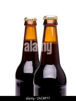 two bottles of beer isolated on white Stock Photo