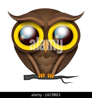 Illustration Cartoon Owl On A Tree Branch Stock Vector