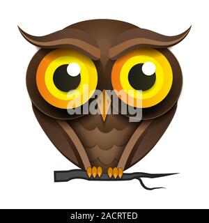 Illustration Cartoon Owl On A Tree Branch Stock Vector