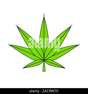 Green Cannabis marijuana Hemp Leaf Flat Vector Icon For Apps Stock Vector