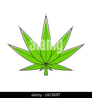 Green Cannabis marijuana Hemp Leaf Flat Vector Icon For Apps Stock Vector