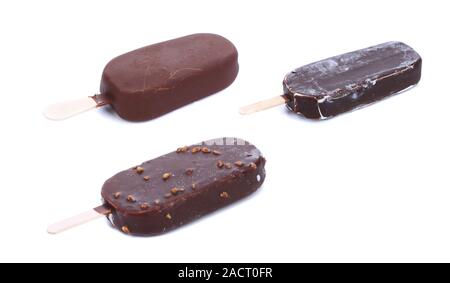 Different chocolate-coated blocks of ice cream. Stock Photo