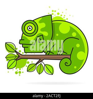 Chameleon On A Branch , Vector Illustration. Suitable For Greeting Card, Poster Or T-shirt Printing. Stock Vector