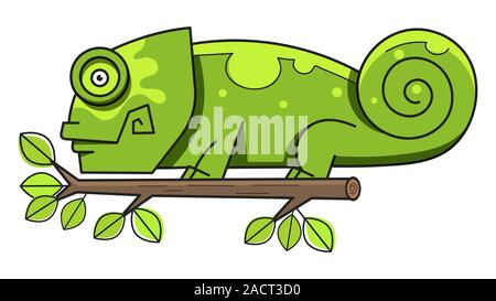 Chameleon On A Branch , Vector Illustration. Suitable For Greeting Card, Poster Or T-shirt Printing. Stock Vector