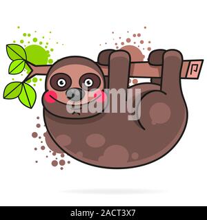 Cute Hand Drawn Sloths, Vector Suitable For Greeting Card, Poster Or T-shirt Printing. Stock Vector