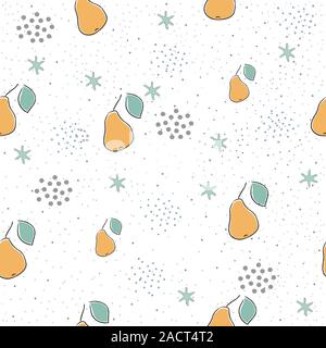 Seamless Pattern with Cute Pears.  Scandinavian Style. Stock Vector