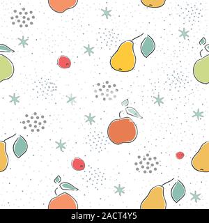 Cute Background with pears, apples and dots. Stock Vector
