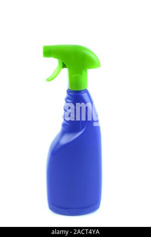 Blue plastic spray bottle isolated Stock Photo