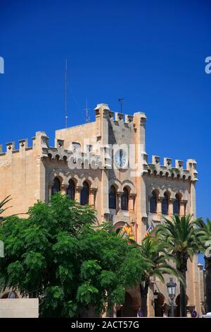 The Adjutament building, town square, Ciutadella City, Isle of Menorca, Balearic Isles, Spain, Europe Stock Photo