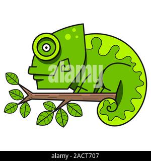Chameleon On A Branch , Vector Illustration. Suitable For Greeting Card, Poster Or T-shirt Printing. Stock Vector
