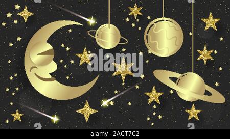 Golden Moon Symbol Icon Design Element, Illustration For Logo, Banner, Poster, Business Sign, Identity, Branding Stock Vector