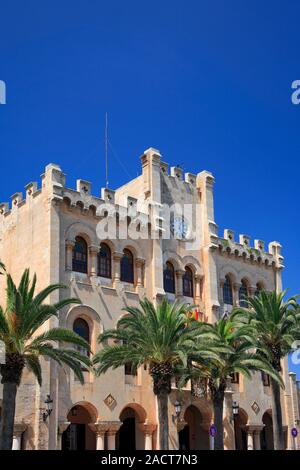 The Adjutament building, town square, Ciutadella City, Isle of Menorca, Balearic Isles, Spain, Europe Stock Photo