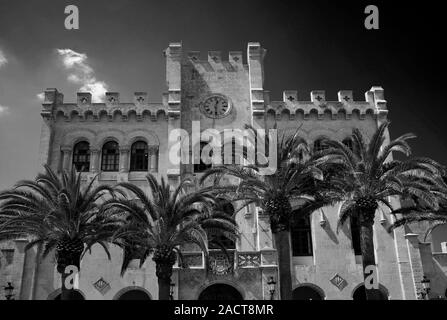 The Adjutament building, town square, Ciutadella City, Isle of Menorca, Balearic Isles, Spain, Europe Stock Photo