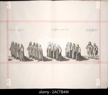 Coronation of James II a part of the formal procession: bishops; Portcullis Pursuivant. Image taken from The History of the Coronation of James II. an Stock Photo