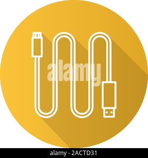 Mini USB cable. Flat linear long shadow icon. Vector line symbol Stock Vector