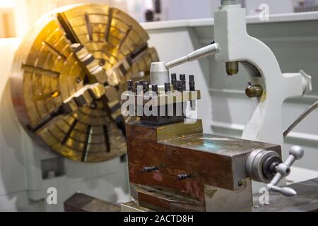 Close up of lathe machine in industrial workshop Stock Photo