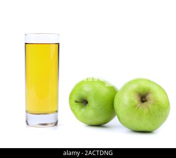 Green apples and juice on white Stock Photo