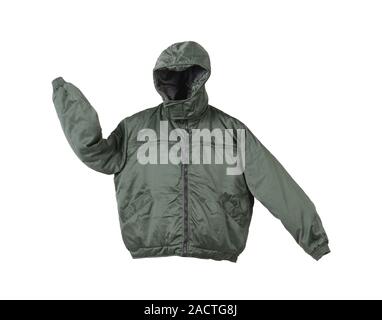 Gray male working jacket with hood. Stock Photo