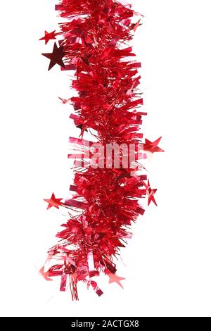 Christmas red tinsel with stars. Stock Photo