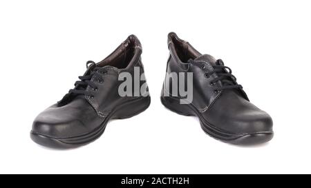 Black man's boots with white stitch. Stock Photo