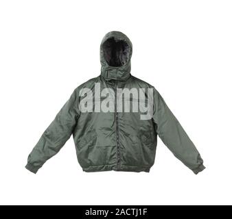 Gray male working jacket with hood. Stock Photo