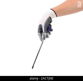 Hand in glove holding screwdriver. Stock Photo