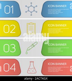 Science laboratory banner templates set. Easy to edit. Atom and ...