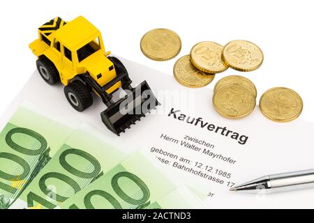 Purchase contract for new excavator Stock Photo