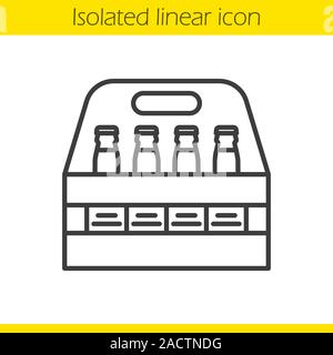 Beer bottles box linear icon. Thin line illustration. Contour symbol. Vector isolated outline drawing Stock Vector