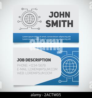 Business card print template with globe logo. Easy edit. Worldwide. Internet service provider. Stationery design concept. Vector illustration Stock Vector