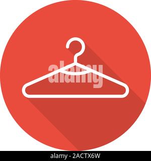 Clothes hanger flat linear long shadow icon. Clothing store sale. Vector line symbol Stock Vector