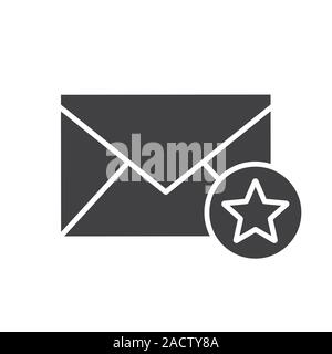 Letter with star mark icon. Email add to favorite silhouette symbol. Negative space. Vector isolated illustration Stock Vector