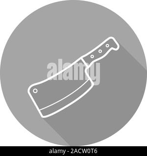 Butcher's knife flat linear long shadow icon. Meat cleaver. Vector line symbol Stock Vector