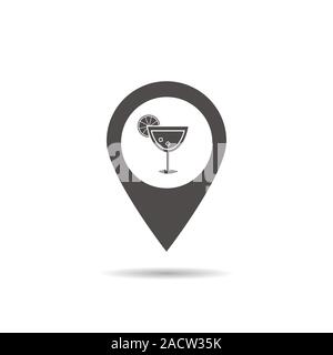 Bar location icon. Drop shadow map pointer silhouette symbol. Cafe pinpoint. Vector isolated illustration Stock Vector