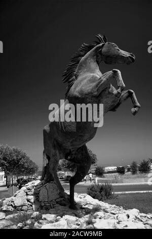 Statue of Horse on a roundabout in Ciutadella City, Isle of Menorca, Balearic Isles, Spain, Europe Stock Photo