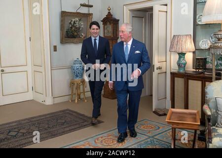 The Prince of Wales meets Canadian Prime Minister Justin Trudeau at Clarence House, central London, as NATO leaders gather to mark 70 years of the alliance. PA Photo. Picture date: Tuesday December 3, 2019. Photo credit should read: Victoria Jones/PA Wire Stock Photo